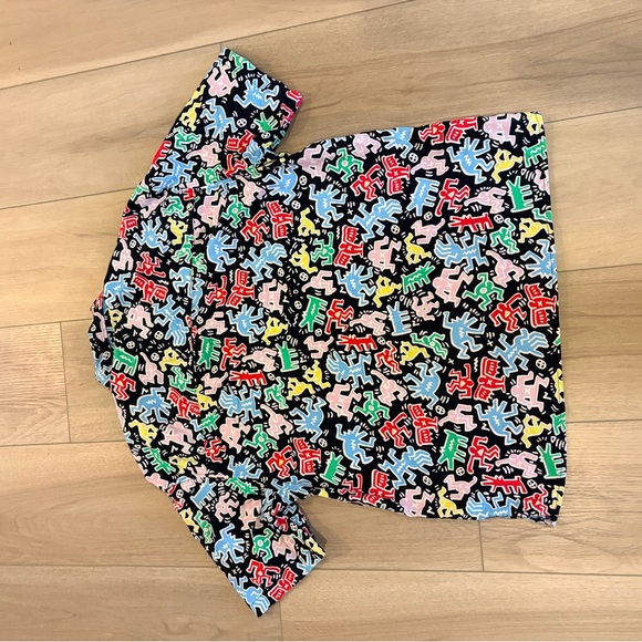 Keith Haring x H&M Shirt Size Large Bright Pattern Short Sleeve 100% Cotton - Picture 4 of 6